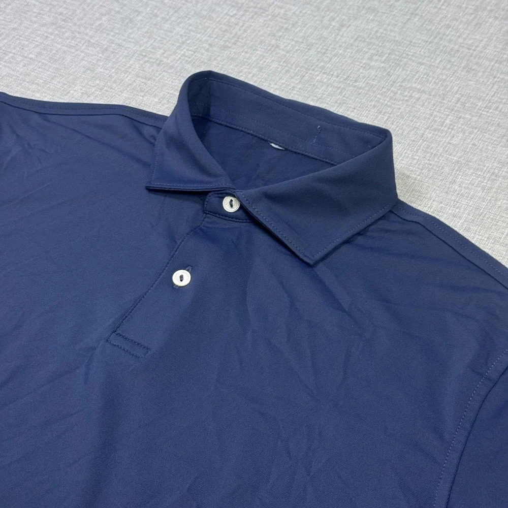 Peter Millar Solid Performance Jersey Polo Golf Shirt Mens Medium Navy Blue